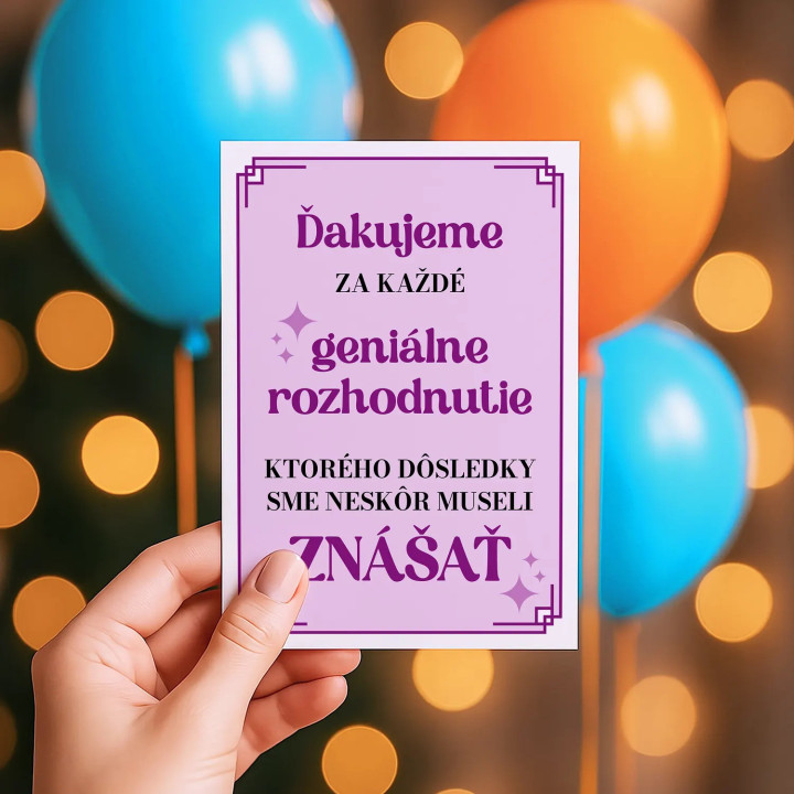 Ďakujeme za každé geniálne rozhodnutie - blahoželacia kartička na darček