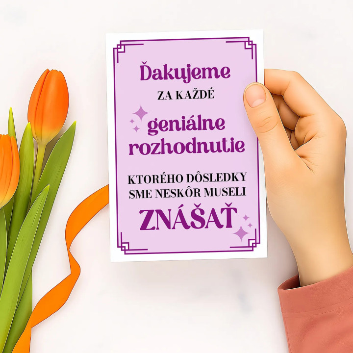 Ďakujeme za každé geniálne rozhodnutie - blahoželacia kartička na darček