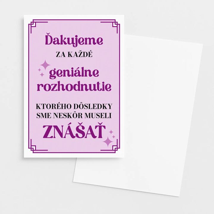 Ďakujeme za každé geniálne rozhodnutie - blahoželacia kartička na darček