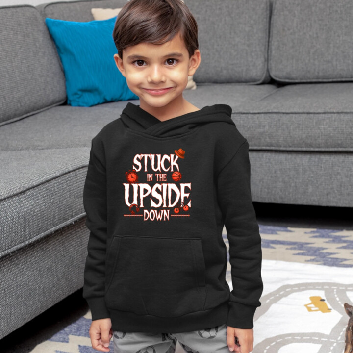 Stuck in the upside down pre fanúšikov seriálu Stranger Things - detská mikina s kapucňou
