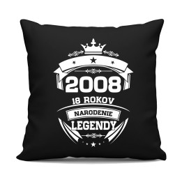 2008 Narodenie legendy 18 rokov - čierny vankúš s potlačou