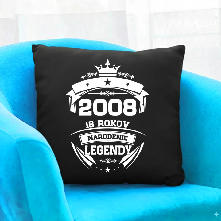 2008 Narodenie legendy 18 rokov - čierny vankúš s potlačou