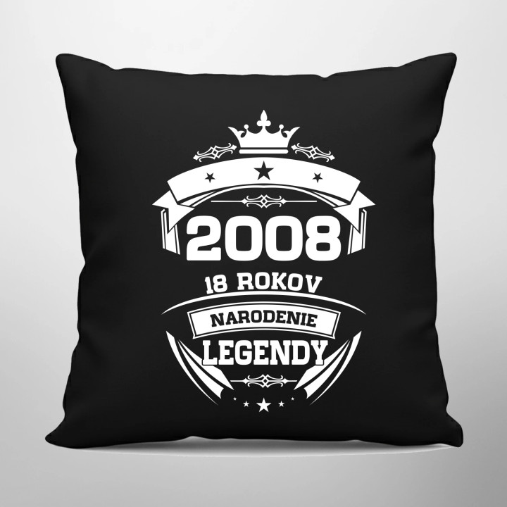 2008 Narodenie legendy 18 rokov - čierny vankúš s potlačou