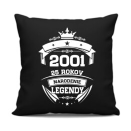 2001 Narodenie legendy 25 rokov - čierny vankúš s potlačou