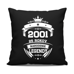 2001 Narodenie legendy 25 rokov - čierny vankúš s potlačou