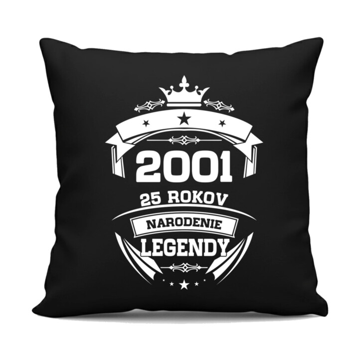 2001 Narodenie legendy 25 rokov - čierny vankúš s potlačou