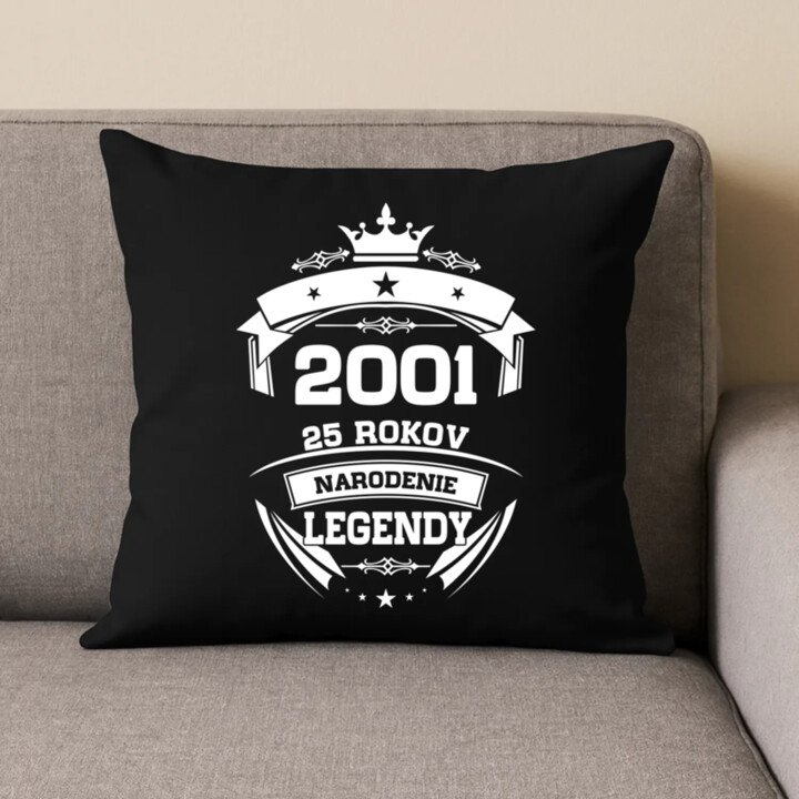 2001 Narodenie legendy 25 rokov - čierny vankúš s potlačou