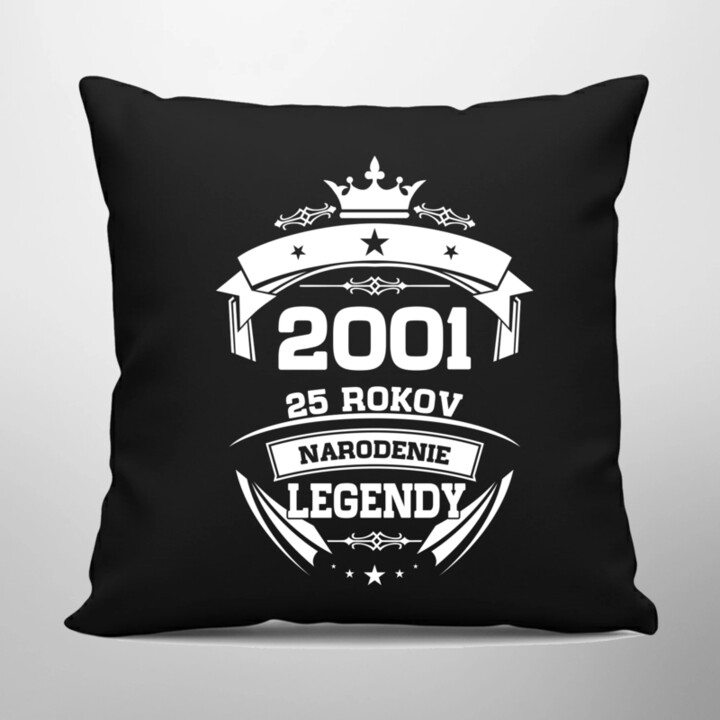 2001 Narodenie legendy 25 rokov - čierny vankúš s potlačou