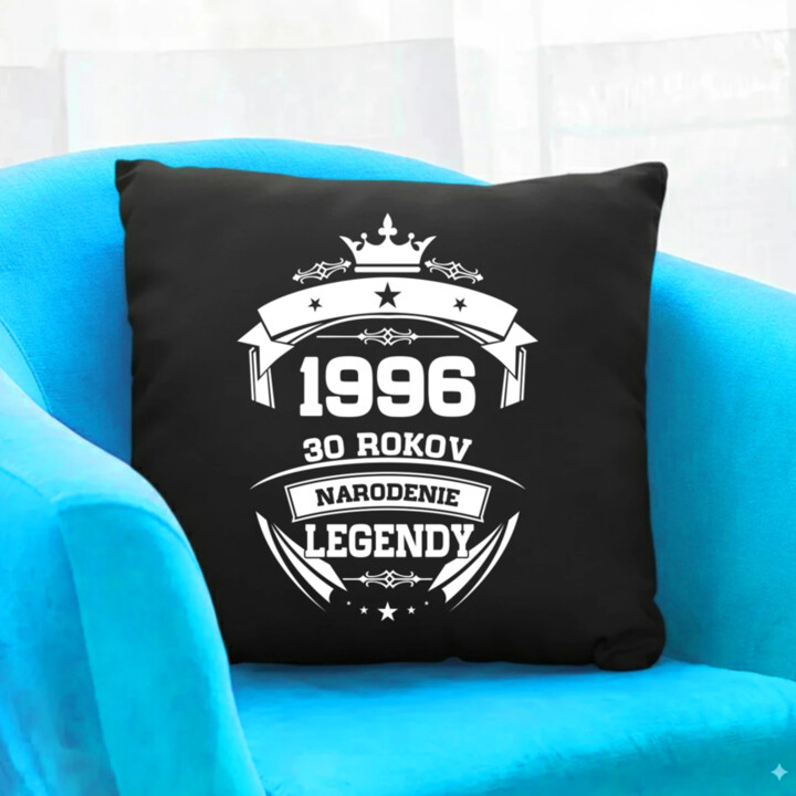 1996 Narodenie legendy 30 rokov - čierny vankúš s potlačou