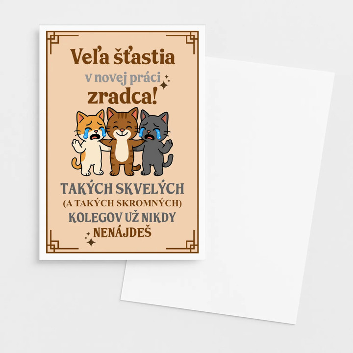 Veľa šťastia v novej práci, zradca - blahoželacia kartička na darček