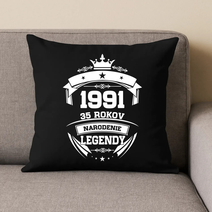 1991 Narodenie legendy 35 rokov - čierny vankúš s potlačou