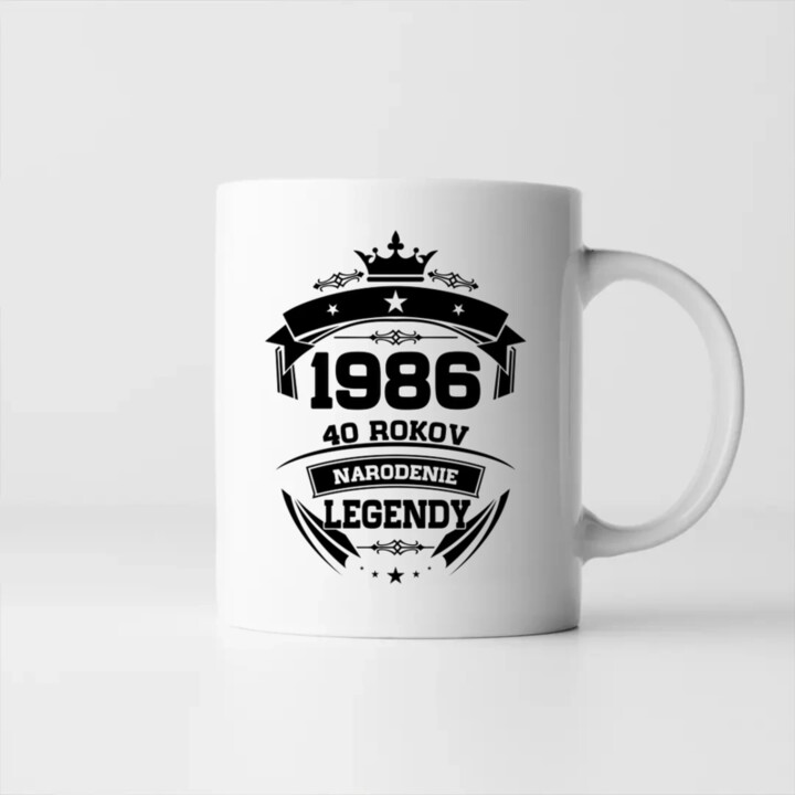 1986 Narodenie legendy 40 rokov - keramický hrnček s potlačou