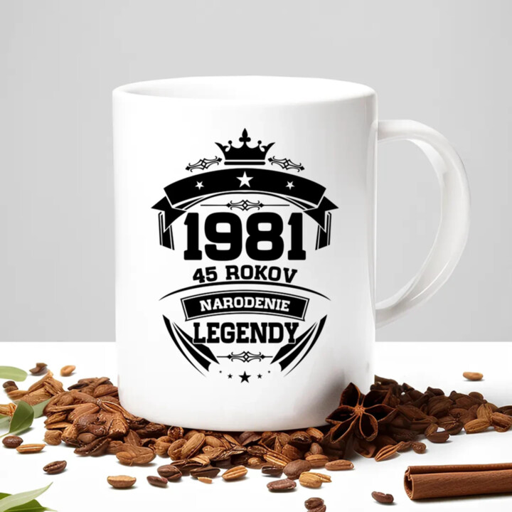 1981 Narodenie legendy 45 rokov - keramický hrnček s potlačou