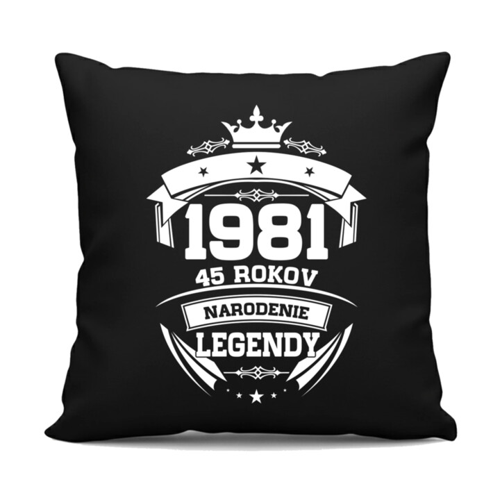 1981 Narodenie legendy 45 rokov - čierny vankúš s potlačou
