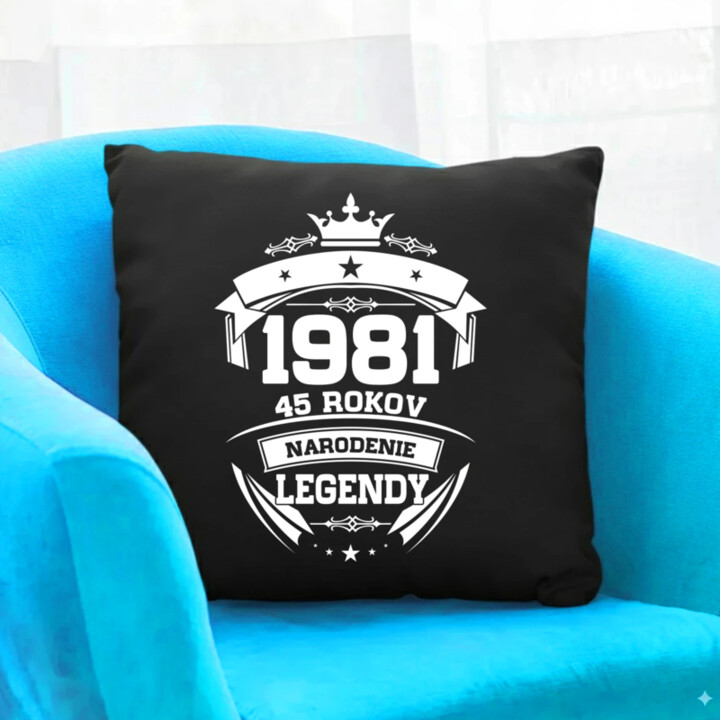 1981 Narodenie legendy 45 rokov - čierny vankúš s potlačou