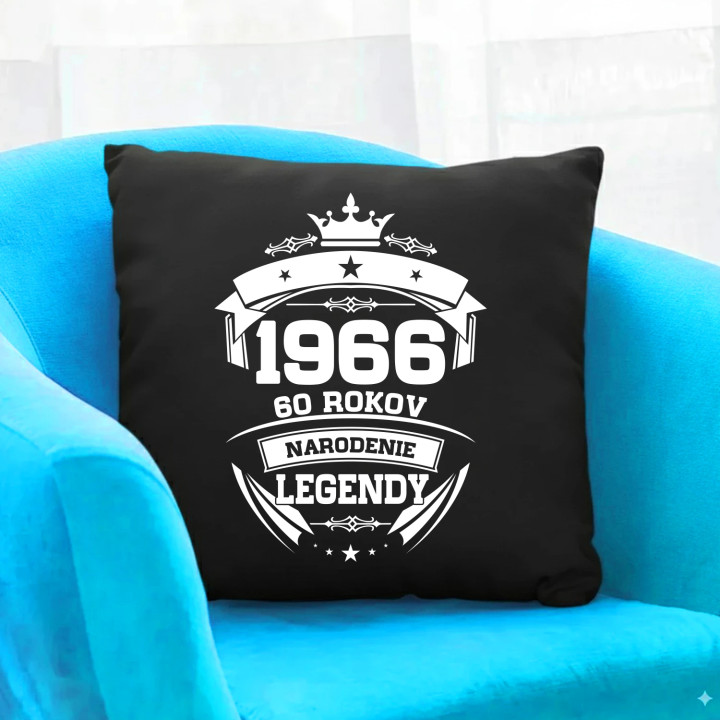 1966 Narodenie legendy 60 rokov - čierny vankúš s potlačou