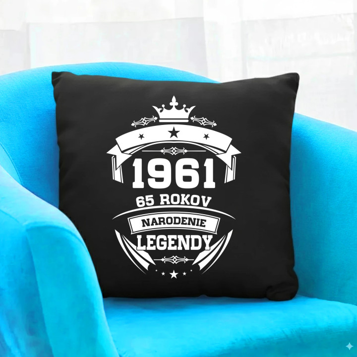 1961 Narodenie legendy 65 rokov - čierny vankúš s potlačou