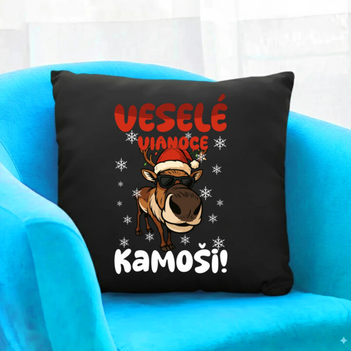 Veselé Vianoce, kamoši! - čierny vankúš s potlačou
