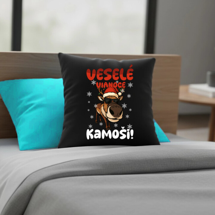 Veselé Vianoce, kamoši! - čierny vankúš s potlačou
