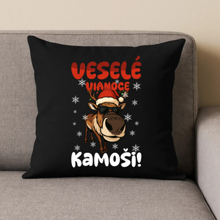 Veselé Vianoce, kamoši! - čierny vankúš s potlačou