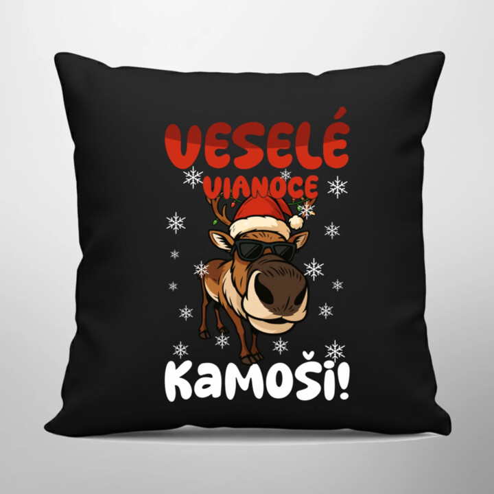 Veselé Vianoce, kamoši! - čierny vankúš s potlačou