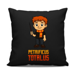 Petrificus Totalus - Ron Weasley - čierny vankúš s potlačou pre fanúšikov série Harry Potter