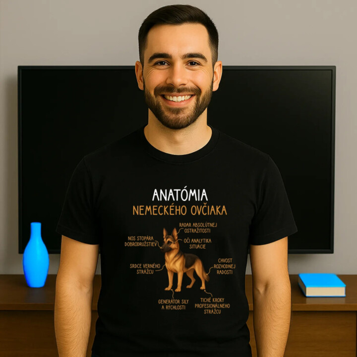 Anatómia nemeckého ovčiaka - pánske tričko s potlačou