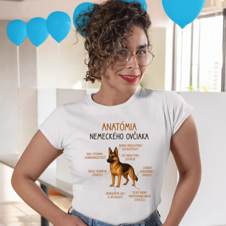 Anatómia nemeckého ovčiaka - dámske tričko s potlačou