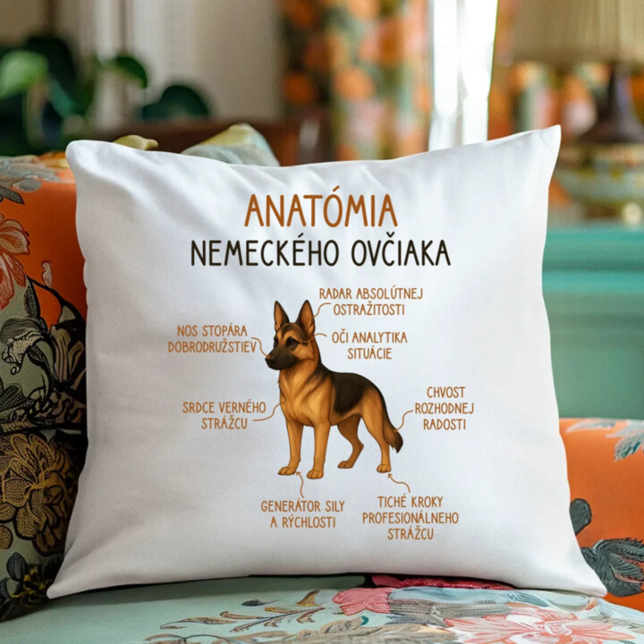 Anatómia nemeckého ovčiaka - vankúš s potlačou