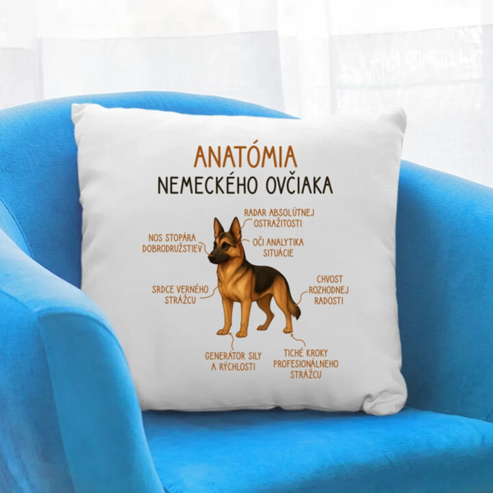 Anatómia nemeckého ovčiaka - vankúš s potlačou