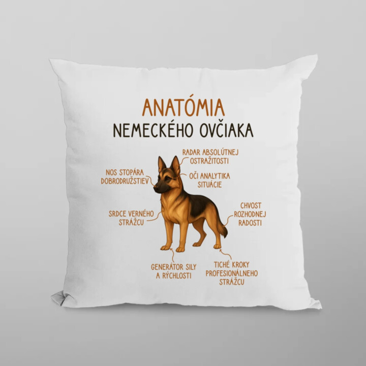 Anatómia nemeckého ovčiaka - vankúš s potlačou