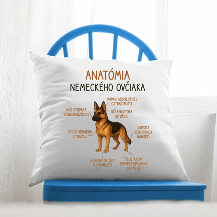 Anatómia nemeckého ovčiaka - vankúš s potlačou
