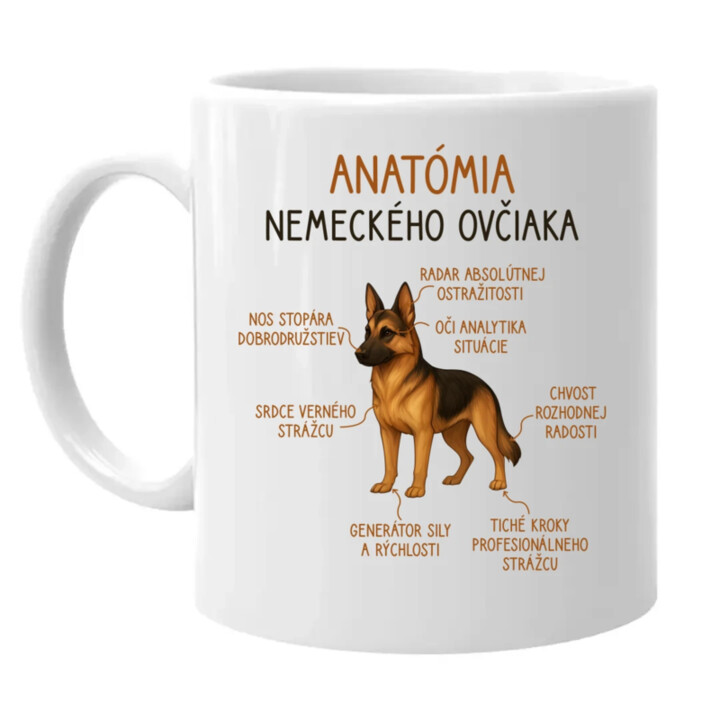 Anatómia nemeckého ovčiaka - keramický hrnček s potlačou