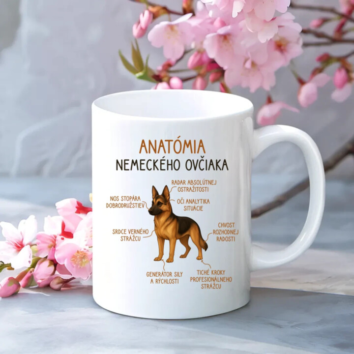 Anatómia nemeckého ovčiaka - keramický hrnček s potlačou