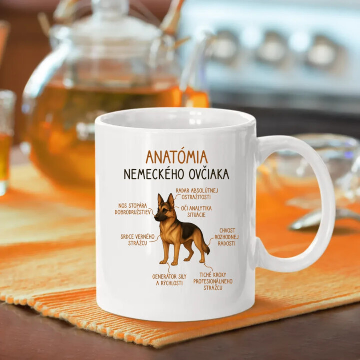 Anatómia nemeckého ovčiaka - keramický hrnček s potlačou