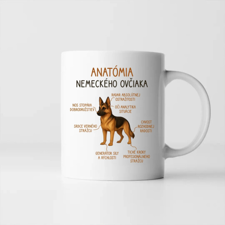 Anatómia nemeckého ovčiaka - keramický hrnček s potlačou