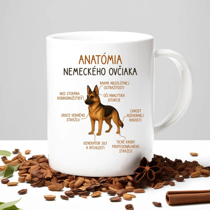 Anatómia nemeckého ovčiaka - keramický hrnček s potlačou