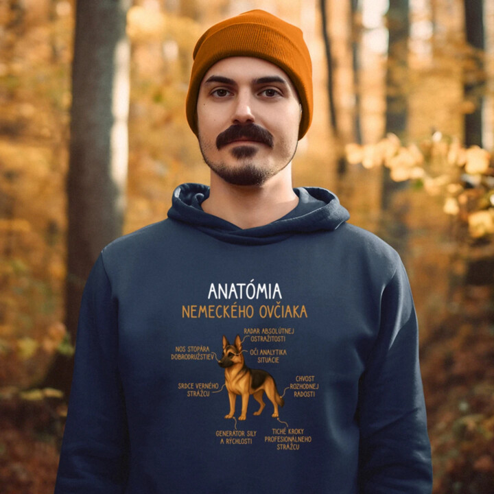 Anatómia nemeckého ovčiaka  - pánska mikina s potlačou
