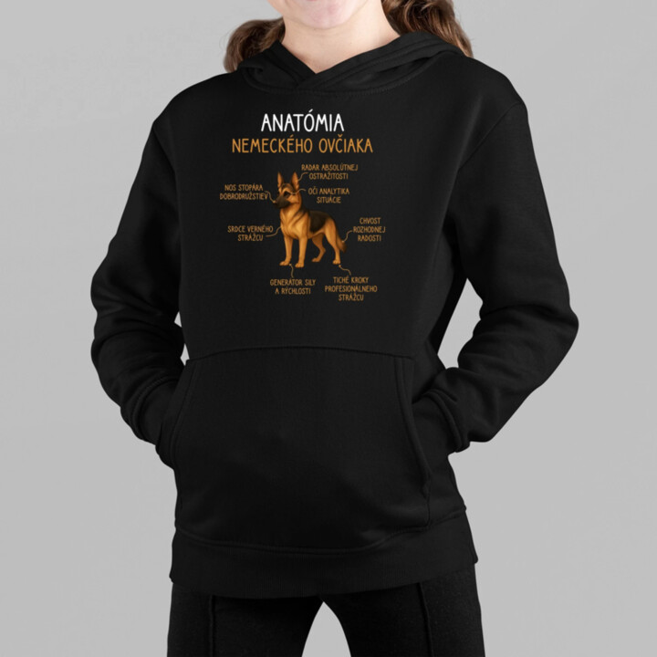 Anatómia nemeckého ovčiaka - detská mikina s kapucňou