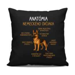Anatómia nemeckého ovčiaka - čierny vankúš s potlačou