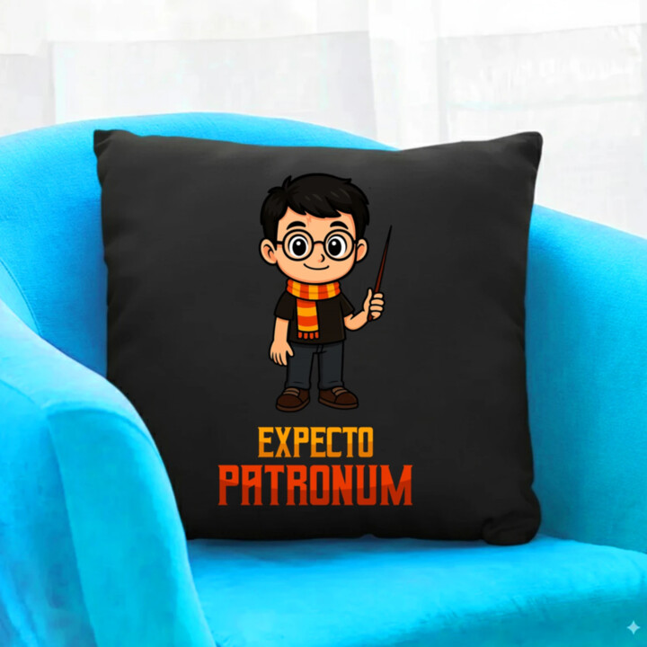 Expecto Patronum - Harry Potter - čierny vankúš s potlačou pre fanúšikov série Harry Potter