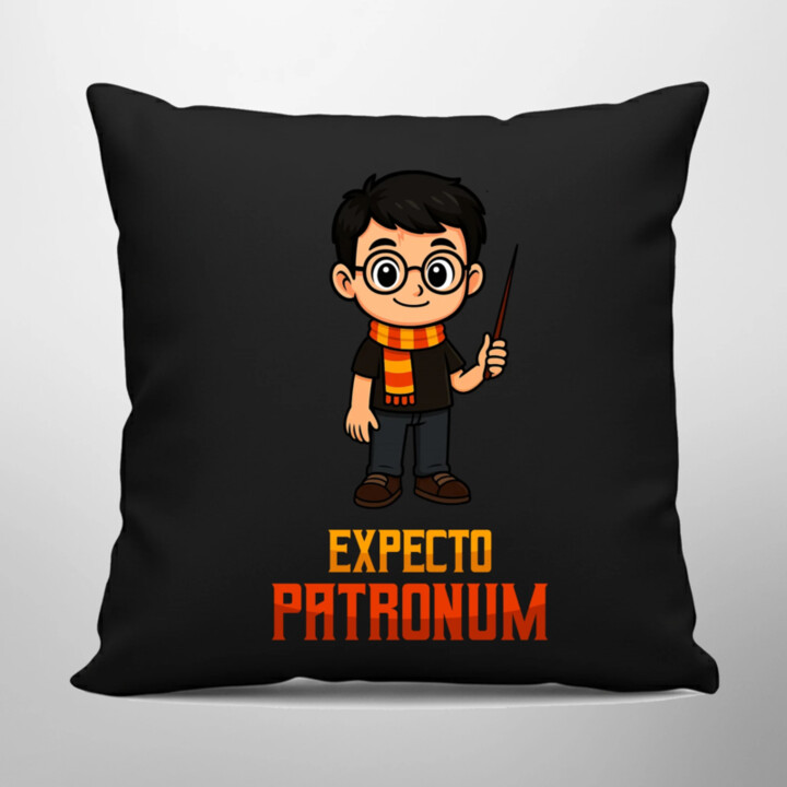 Expecto Patronum - Harry Potter - čierny vankúš s potlačou pre fanúšikov série Harry Potter