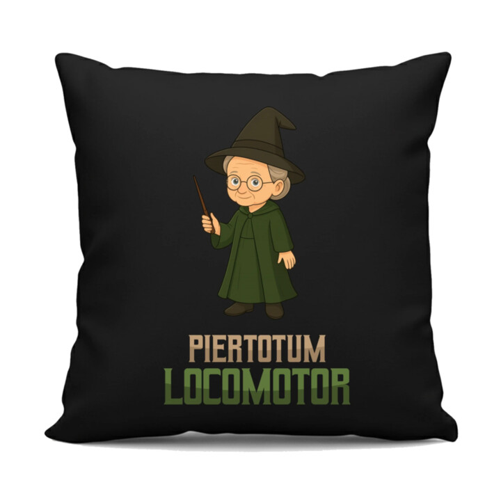 Piertotum Locomotor - Minerwa McGonagall - čierny vankúš s potlačou pre fanúšikov série Harry Potter