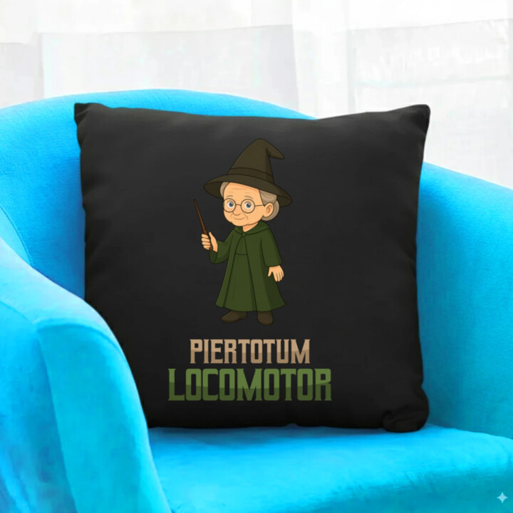 Piertotum Locomotor - Minerwa McGonagall - čierny vankúš s potlačou pre fanúšikov série Harry Potter