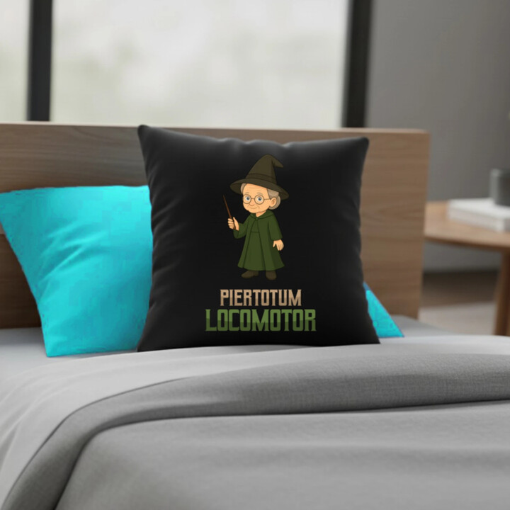 Piertotum Locomotor - Minerwa McGonagall - čierny vankúš s potlačou pre fanúšikov série Harry Potter