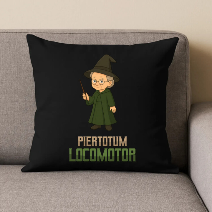 Piertotum Locomotor - Minerwa McGonagall - čierny vankúš s potlačou pre fanúšikov série Harry Potter