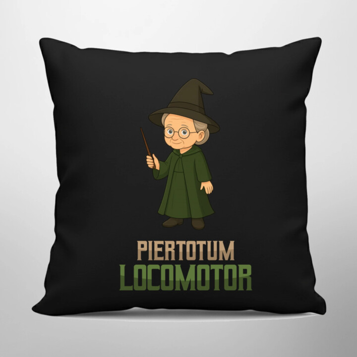 Piertotum Locomotor - Minerwa McGonagall - čierny vankúš s potlačou pre fanúšikov série Harry Potter