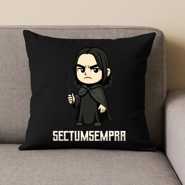 Sectumsempra - Severus Snape - čierny vankúš s potlačou pre fanúšikov série Harry Potter