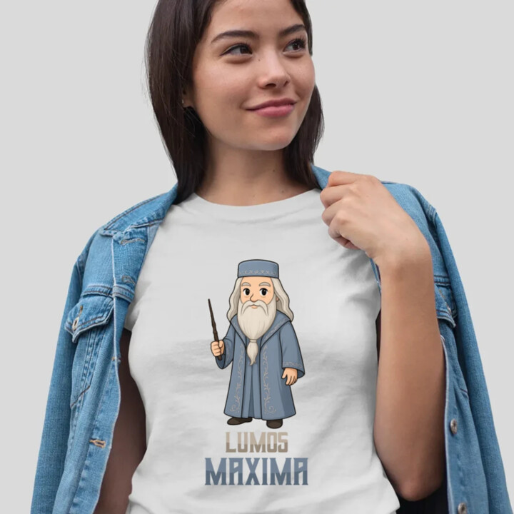 Lumos Maxima - Albus Dumbledore - dámske tričko s potlačou pre fanúšikov série Harry Potter