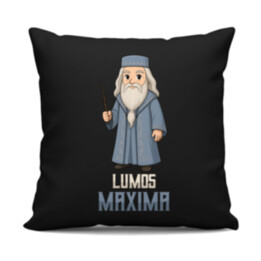 Lumos Maxima - Albus Dumbledore - čierny vankúš s potlačou pre fanúšikov série Harry Potter